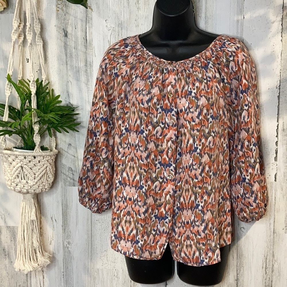 SUNDANCE Silk Floral Button Down Blouse Top